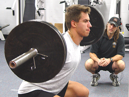 Squats are manditory in Jim Fox's program for Zubrus.  He did a total eight sets, adding weights every two.