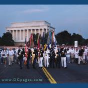 Members of the joint color guard lead the Washington, D.C., Freedom Walk accross Memorial Bridge in Washington, D.C., Sept. 10, 2006.