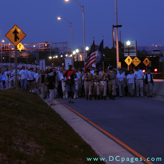 A brigade of "Freedom Walkers" arrive at the Pentagon reservation. Observers really could feel the strength in the number of people that participated in the walk.