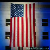 A U.S. garrison flag is draped over the side of the Pentagon during the 2006 Washington, D.C. Freedom Walk, Sept. 10, 2006. 