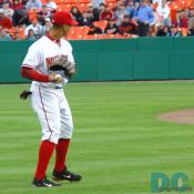 Washington Nationals SS Royce Clayton catches a fly ball. The Nationals played great defense for the first few innings.