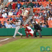 Baltimore orioles All-Star SS Miquel Tejada takes a big swing.