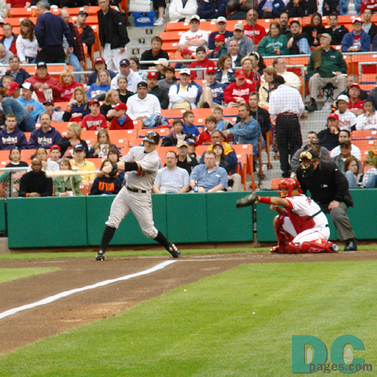 Baltimore Orioles RF Jay Gibbons swings and misses. He had one hit but stranded six baserunners.