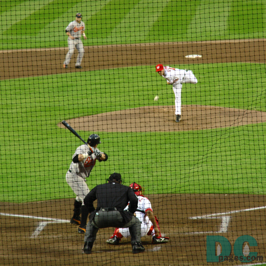 Washington Nationals starting pitcher Mike O'Connor unleashes a fastball right down the middle.
