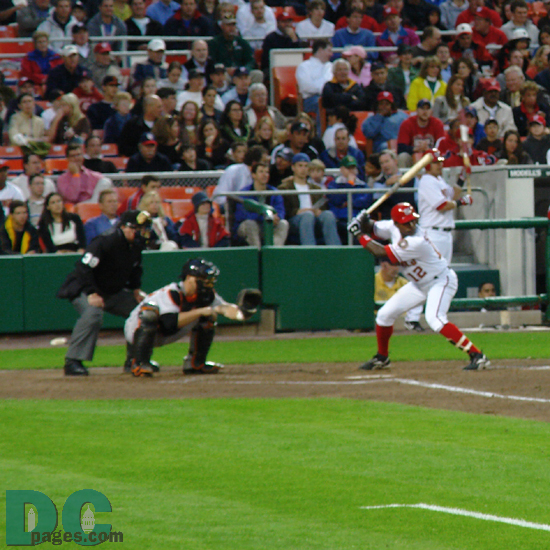 Washington Nationals LF Alfonso Soriano awaits for a pitch in the bottom of the eight inning.