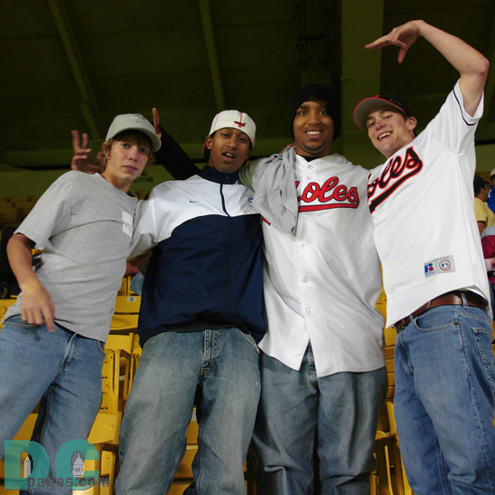 Baltimore Orioles fans strike a pose for the camera.
