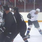 Jaromir Jagr slaps a bullet towards the goal.