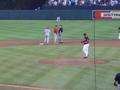 The umpire is talking about some things 