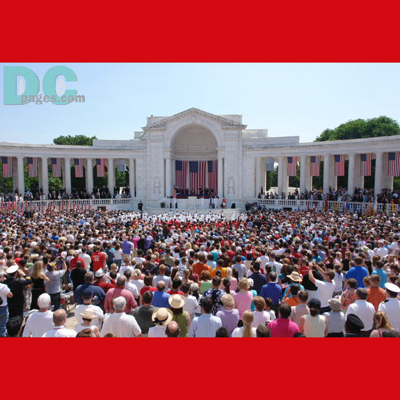 North view of the fully occupied amphitheater at Arlington National Cemetery 