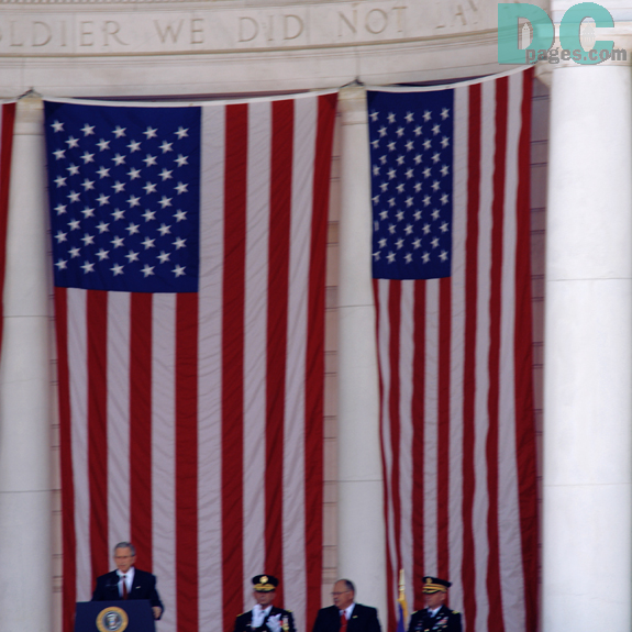 "A few moments ago, I placed a wreath at the Tomb of the Unknowns. I was honored to do so on behalf of the American people, as a sign of our solemn gratitude and our deep respect." - President George W. Bush.