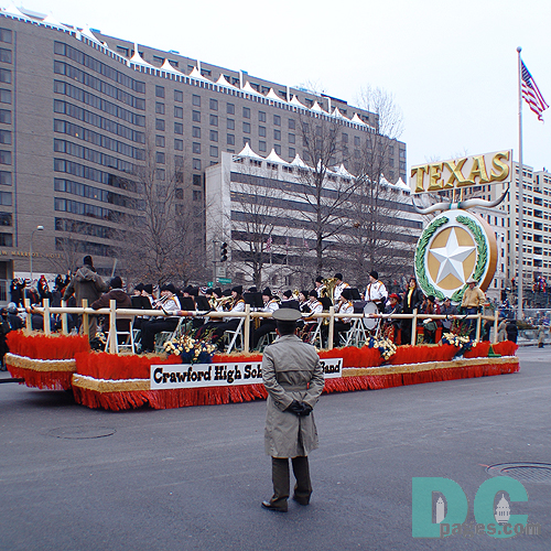 The musicians traveled 1,500 miles to perform "Texas, Our Texas" for their
neighbor in the 55th Inaugural Parade.