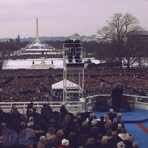President George W. Bush makes his inaugural address in 