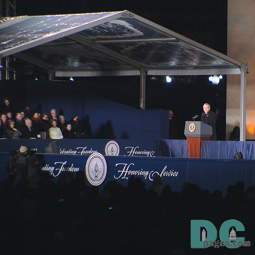 Thanks for being out here in the cold. You know, I was realizing no night is too cold to celebrate freedom. 


Tomorrow, I will take an oath and deliver an inaugural address. You'll be pleased to hear I'm not going to deliver it twice. But I will speak about freedom. This is the cause that unites our country and gives hope to the world and will lead us to a future of peace. We have a calling from beyond the stars to stand for freedom, and America will always be faithful to that cause. 

- President George W. Bush
