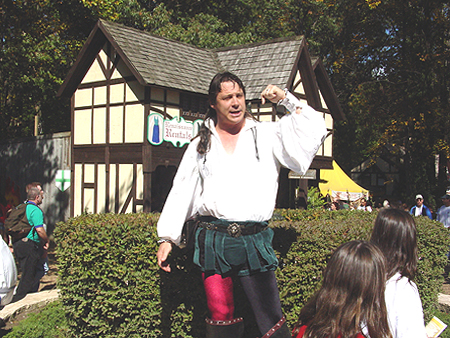 This gentleman pointed the way towards the costume rental building