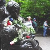 Red white and blue roses were placed all over the monument.