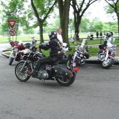 A lone rider thunders by, trying to catch up to the rest of his gang.