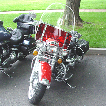 The wind screen must be interesting to look through when riding this hog.