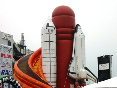 A space shuttle slide for the kids to play on
