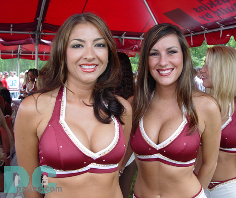 Rachel (left) and fellow cheerleader smile for the camera.

