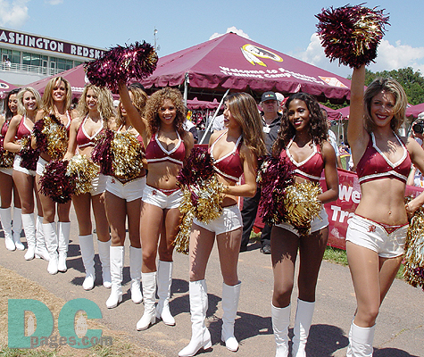 Redskins Cheerleaders wave to their fans.