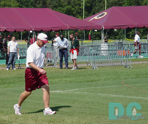 Coach Gibbs takes the field to speak to the fans.  Gibbs offered no guarntes for the season but spoke fondly to the fans, thanking them for their patients, loyalty and passion  for the team they cherrish.