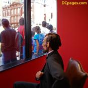 A wax model of Lincoln Memorial greets visitors at the entrance window.