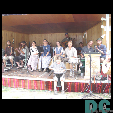 The musical ensemble performs on the stage.