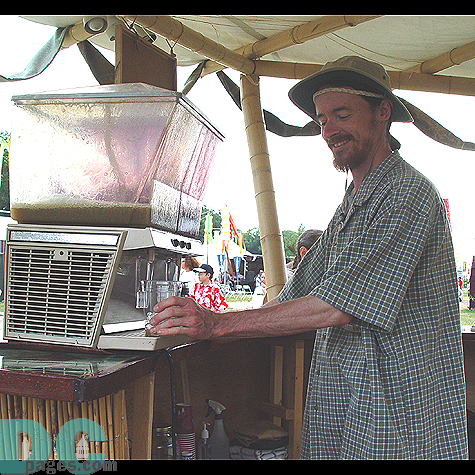 Getting a drink of Mate (traditional tea) offers refreshment for this man.