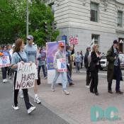 Pro Life supporters get ready to meet the Pro Choice marchers.