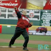 Washington Nationals' Inaugural Home Opener - President George W. Bush throws out the ceremonial first pitch for the Washington Nationals Thursday, April 14, 2005, at RFK Stadium in Washington, D.C. White House photo by Paul Morse