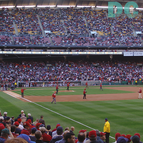 Washington Nationals' Inaugural Home Opener - Players from the last Washington Senators team walk onto the RFK Swamp.
