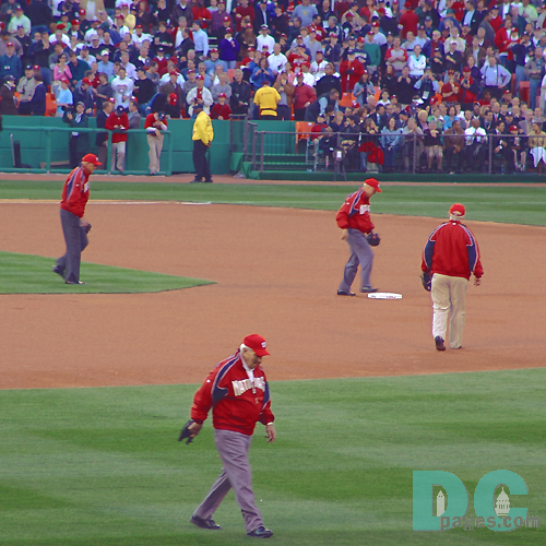 Washington Nationals' Inaugural Home Opener - Players from the last Washington Senators team walk onto the RFK Swamp.