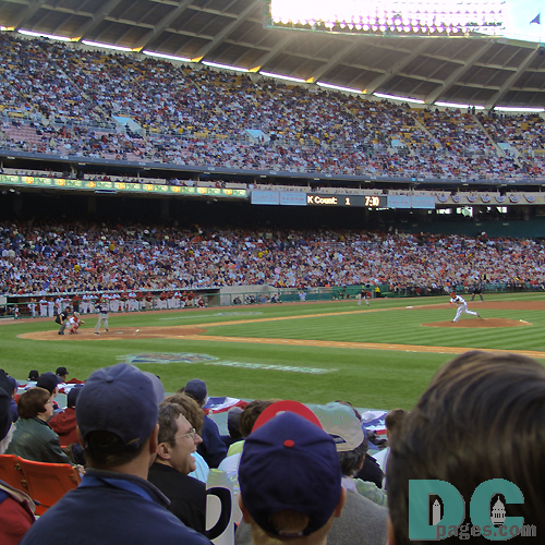 Nationals' Pitcher Livan Hernandez made the stadium errupt by striking out two of the first three batters he faced to open the Inagural season at RFK.