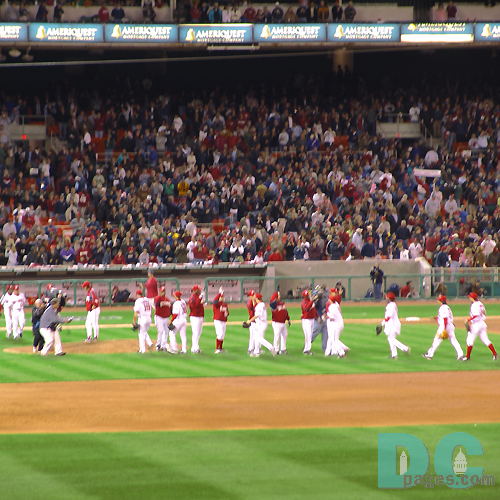 The team celebrates after a successful home opener. Many players thanked fans for all their support. Keep playing like this guys and we'll be tough to beat.