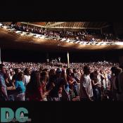 The crowd stands up and really get's into the beat.