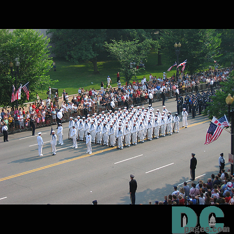 The Navy comes to a temporary halt in front of the people.