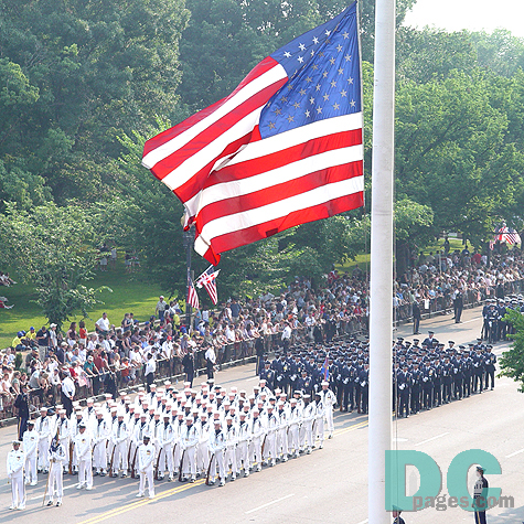 The U.S. Navy and U.S. Air Force come to a temporary halt on the street.