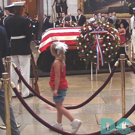 A girl makes her way to the front of the line.