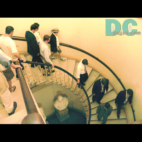 People exiting The Rotunda after viewing their former president. 