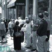 A long line formed outside Olsson's Books and Records newest DC store in the Penn Quarter for Al Gore to autograph his new book.
