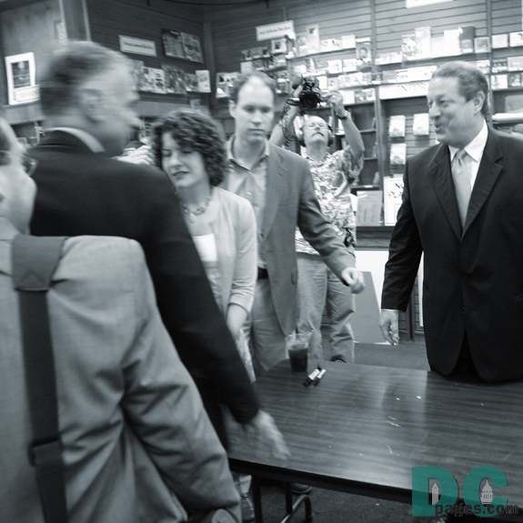 A moment of light-hearted banter occurs as Ralph Nader says goodbye to Al Gore.