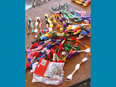 Embroidery thread for Art educator Wrenn Boultons friendship bracelet arts and crafts activity, September 11, 2003
