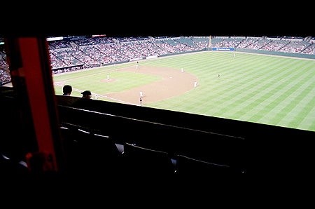 High atop the infield, Oriole fans anxiously await the start of the game.