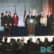 I want to thank the members of Congress who have worked hard on this legislation. I particularly want to thank the leader of the Senate, Bill Frist, Speaker of the House Denny Hastert, and their counterparts in both bodies. I appreciate Senator Susan Collins from Maine and Senator Joe Lieberman from Connecticut for steering this legislation through the United States Senate. I appreciate Congressman Pete Hoekstra and Congresswoman Jane Harman for their leadership on this important issue.  - President George W. Bush