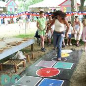 These girls are playing the Haitian version of "hopskotch."