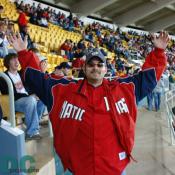 This Washington Nationals fan shows his true colors and support for the home team.