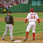 Washington Nationals' Nick Johnson successfully gets on base. For the game Johnson was 1 for 4.