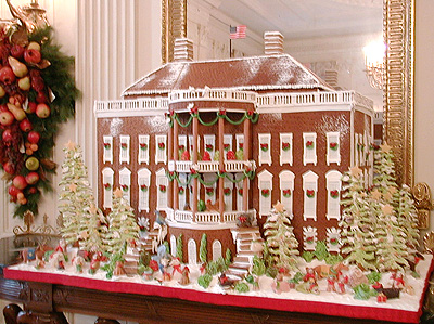 The gingerbread White House, a favorite among many, located in the State Dining Room