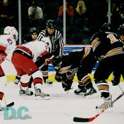 Jeff Halpern, named captain for the 05-06 season, leans in for a defensive zone face-off.