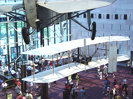 Hanging in the lobby is the Wright Brothers 1903 Flyer, the first functioning aircraft in the world.